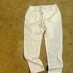 NET White En Crème Cropped White Linen Beach Pants